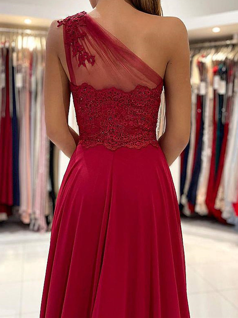 One Shoulder Burgundy Lace Prom Dresses, One Shoulder Burgundy Lace Fo jbydress One Shoulder Burgundy Lace Prom Dresses, One Shoulder Burgundy Lace Fo jbydress