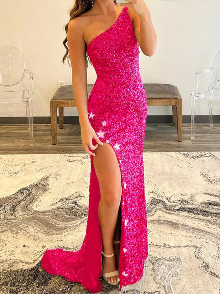 Chic A-line Off-the-shoulder Long Prom Dresses Hot Pink Evening Formal –  SELINADRESS