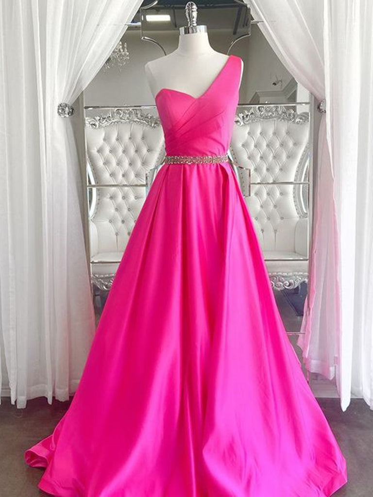 One Shoulder Hot Pink Prom Dresses, Hot Pink One Shoulder Formal Eveni jbydress One Shoulder Hot Pink Prom Dresses, Hot Pink One Shoulder Formal Eveni jbydress