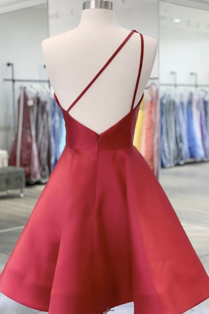 One Shoulder Short Burgundy Satin Prom Dresses, Wine Red Short Floral jbydress One Shoulder Short Burgundy Satin Prom Dresses, Wine Red Short Floral jbydress