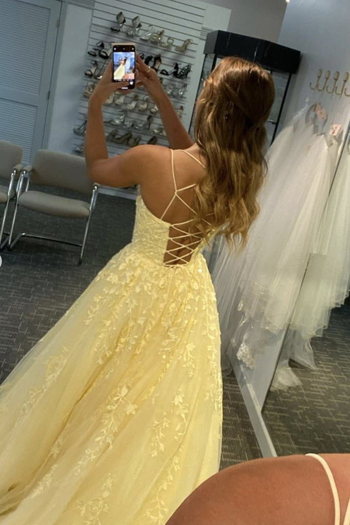 Open Back Yellow Lace Prom Dresses, Backless Yellow Lace Formal Evenin jbydress Open Back Yellow Lace Prom Dresses, Backless Yellow Lace Formal Evenin jbydress