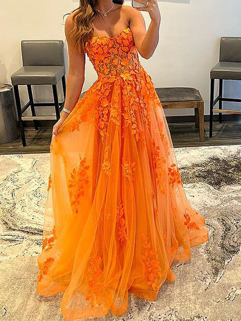 Orange Lace Long Prom Dresses, Orange Lace Formal Graduation Dresses jbydress Orange Lace Long Prom Dresses, Orange Lace Formal Graduation Dresses jbydress