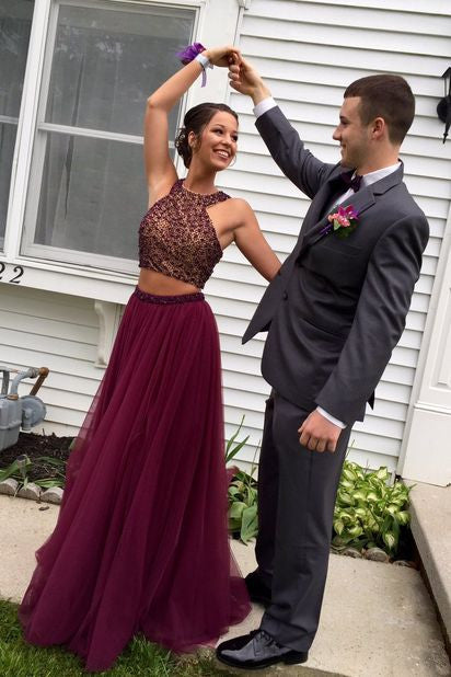 prom dresses.m Sequin-Print Long Prom Dress with Open Back Fuchsia / 14