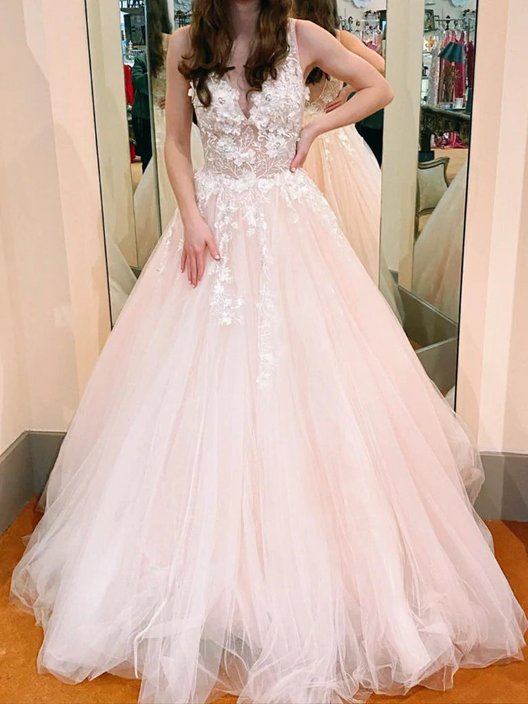 Blush Pink Floral Lace Long Prom Dresses Short Sleeve Formal Dress ARD –  SheerGirl