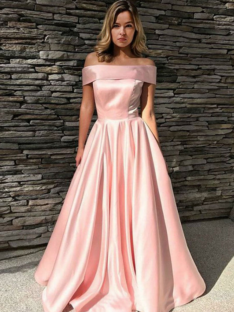 Pink Off Shoulder Satin Prom Dress Long, Off the Shoulder Pink Satin L jbydress Pink Off Shoulder Satin Prom Dress Long, Off the Shoulder Pink Satin L jbydress