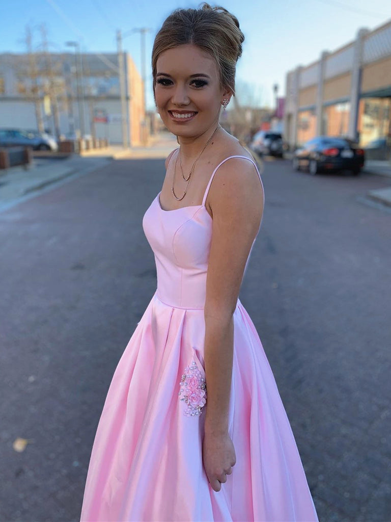 Pink Satin Prom Dress with Pockets, Pink Satin Long Formal Evening Dre jbydress Pink Satin Prom Dress with Pockets, Pink Satin Long Formal Evening Dre jbydress