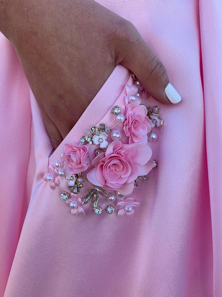 Pink Satin Prom Dress with Pockets, Pink Satin Long Formal Evening Dresses