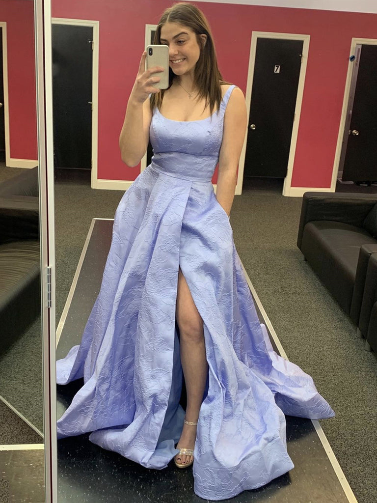 Purple Blue Long Lace Prom Dresses, Long Lace Formal Evening Dresses