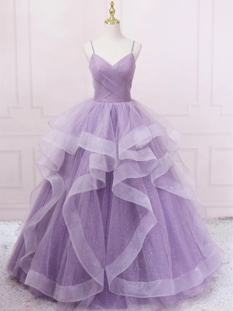 Purple Puffy Tulle Long Prom Dresses, Purple Tulle Long Formal Evening jbydress Purple Puffy Tulle Long Prom Dresses, Purple Tulle Long Formal Evening jbydress