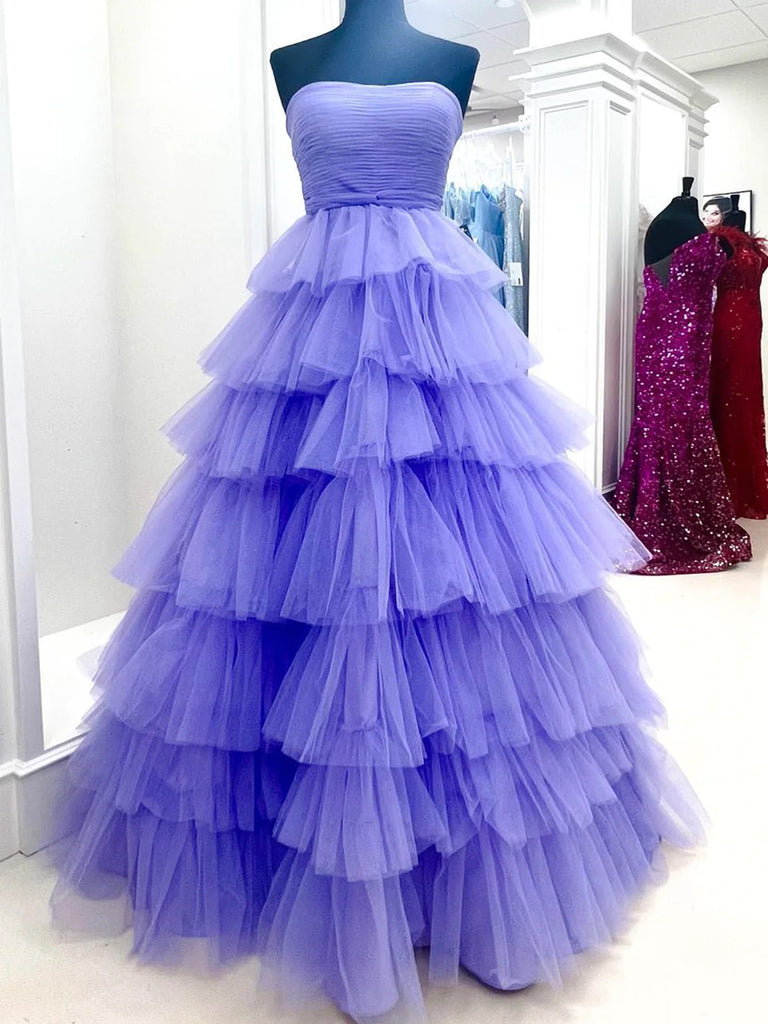 Purple Tulle Layered Long Prom Dresses, Purple Long Tulle Formal Eveni jbydress Purple Tulle Layered Long Prom Dresses, Purple Long Tulle Formal Eveni jbydress
