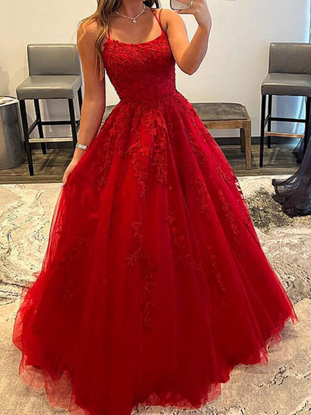 Red Backless Lace Prom Dresses, Open Back Red Lace Formal Graduation Dresses