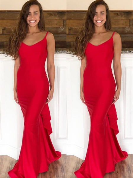 Red Mermaid Backless Long Prom Dresses, Red Mermaid Open Back Formal Evening Dresses
