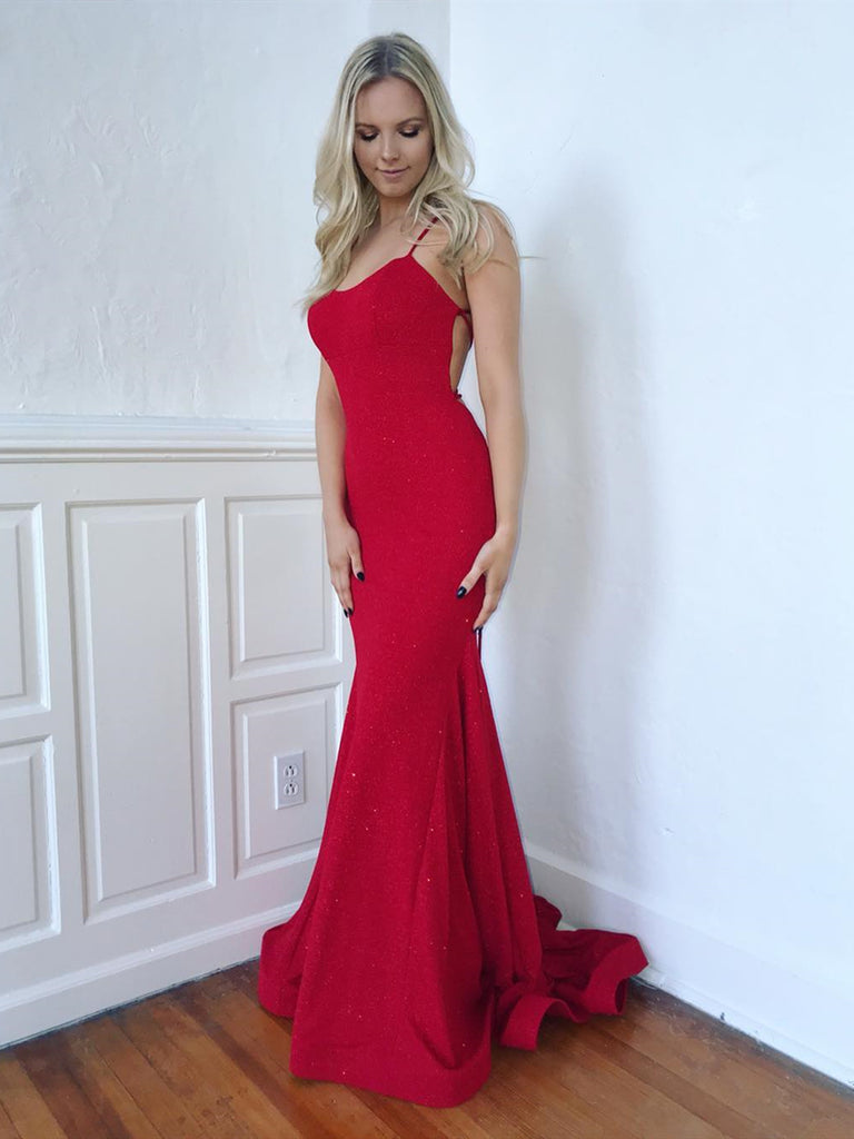Red Mermaid Backless Prom Dresses, Red Mermaid Backless Formal Graduation Evening Dresses