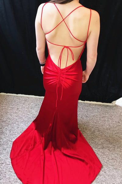Red Mermaid Backless Prom Dresses, Red Mermaid Open Back Formal Evening Graduation Dresses