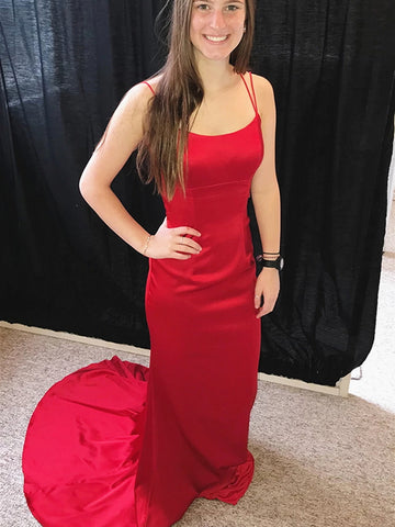 Red Mermaid Backless Prom Dresses, Red Mermaid Open Back Formal Evening Graduation Dresses