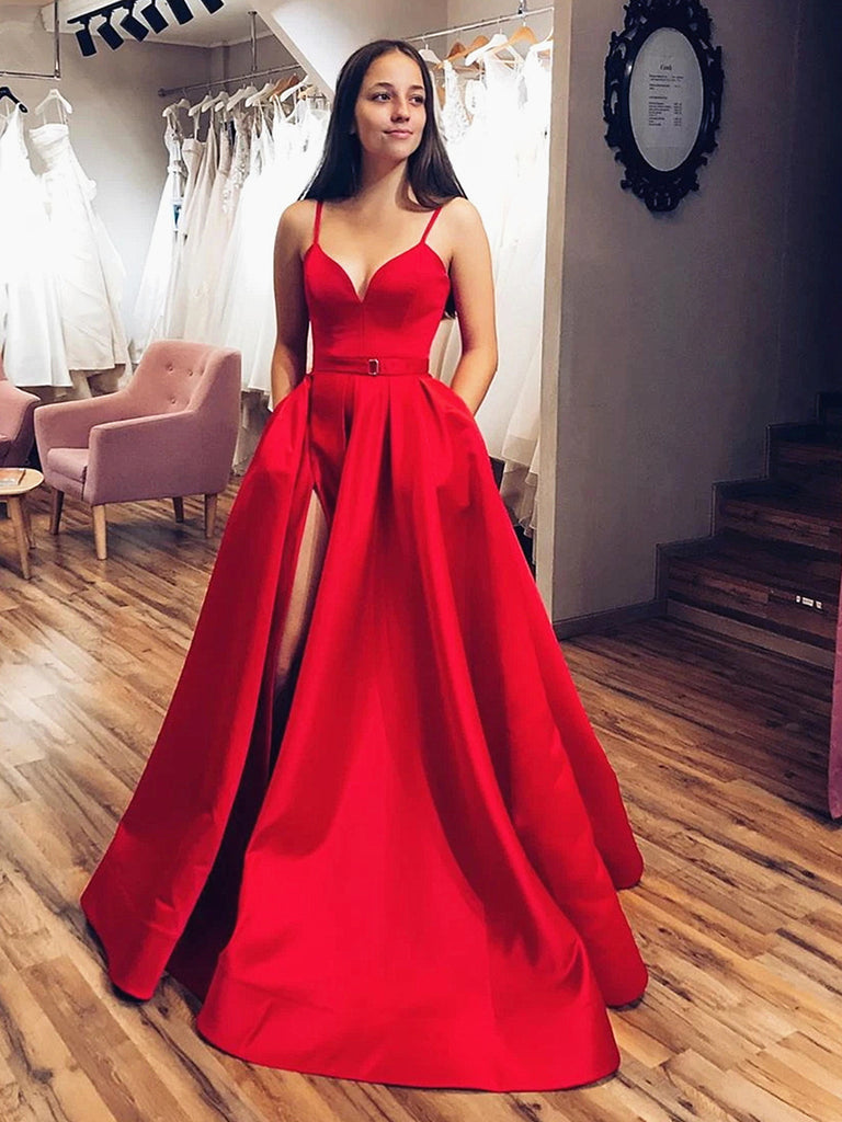 A Line V Neck Red High Low Prom Dresses, Red V Neck High Low Tulle For –  jbydress
