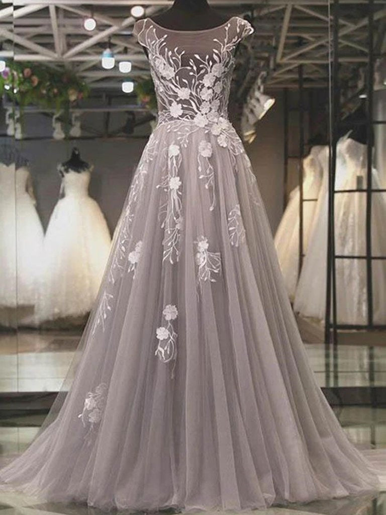 Gorgeous Ball Gown Princess Long Sleeves Tulle Grey Long Prom Dress PM –  PromDress.me.uk