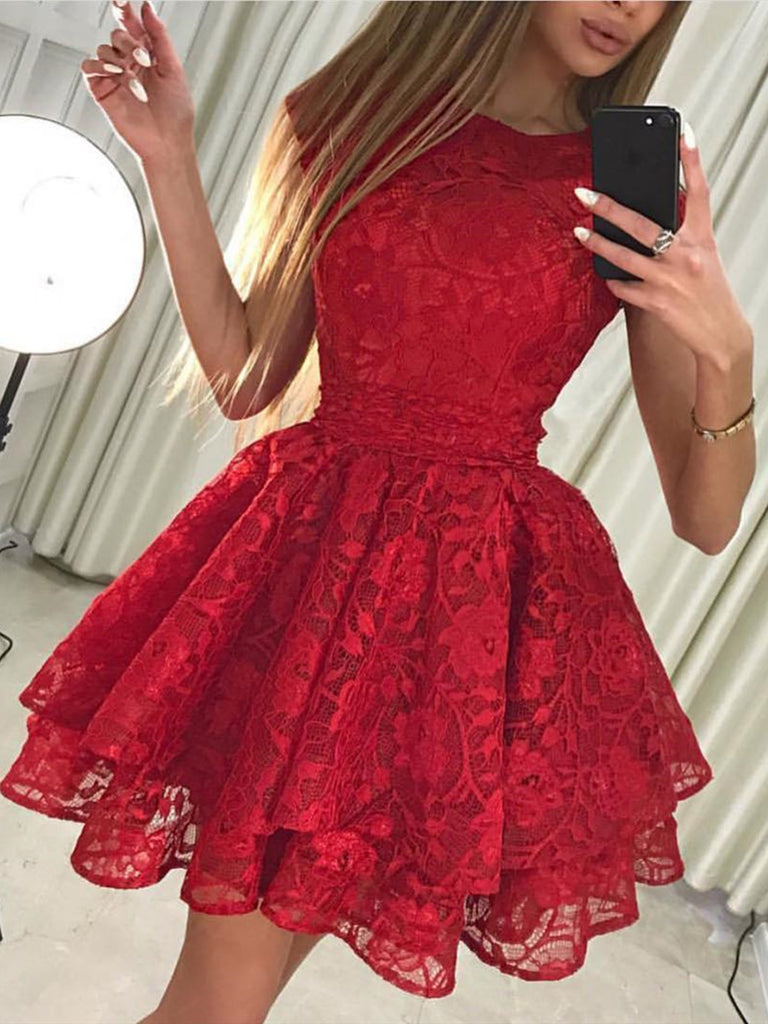 Round Neck Cap Sleeves Short Lace Prom Dresses, Round Neck Short Cap S jbydress Round Neck Cap Sleeves Short Lace Prom Dresses, Round Neck Short Cap S jbydress
