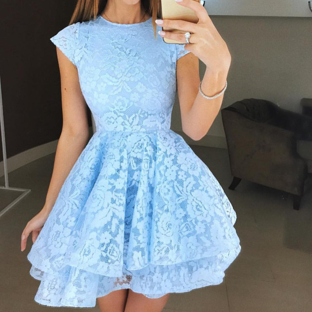 Round Neck Cap Sleeves Short Lace Prom Dresses, Round Neck Short Cap S jbydress Round Neck Cap Sleeves Short Lace Prom Dresses, Round Neck Short Cap S jbydress