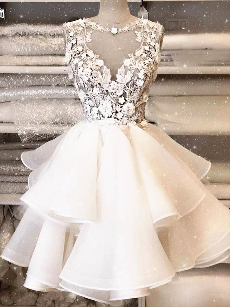 Round Neck Short Ivory Lace Prom Dresses, Short Ivory Lace Formal Grad jbydress Round Neck Short Ivory Lace Prom Dresses, Short Ivory Lace Formal Grad jbydress