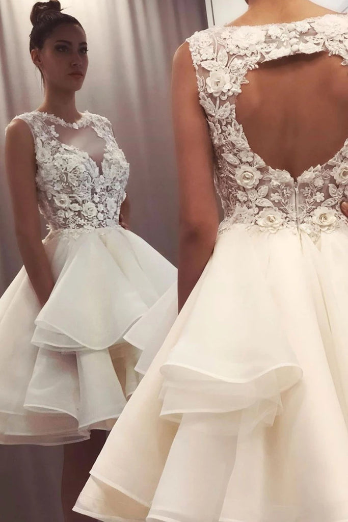 Round Neck Short Ivory Lace Prom Dresses, Short Ivory Lace Formal Grad jbydress Round Neck Short Ivory Lace Prom Dresses, Short Ivory Lace Formal Grad jbydress