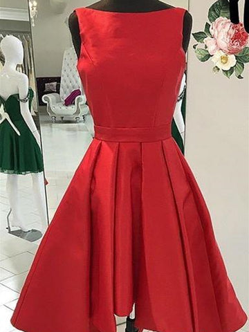 Round Neck Short Red Prom Dresses, Short Red Formal Homecoming Graduation Dresses
