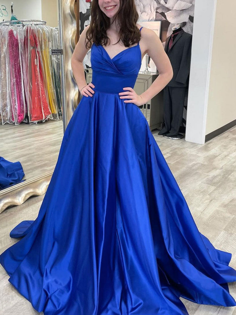 Royal Blue Satin Long Prom Dresses, Royal Blue Satin Formal Graduation jbydress Royal Blue Satin Long Prom Dresses, Royal Blue Satin Formal Graduation jbydress
