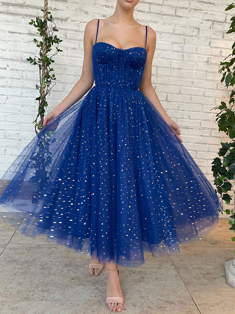 Tea Length Sapphire Blue Dress Knee Length Royal Blue Tea Length