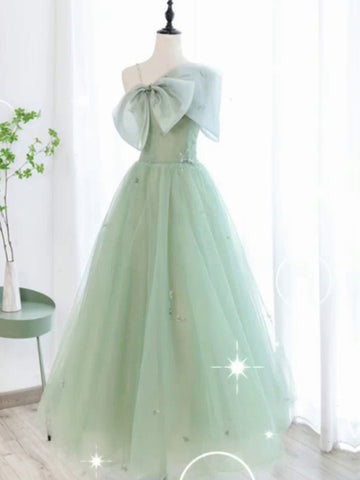 Sage Tulle Long Prom Dresses, Sage Tulle Long Formal Homecoming Dresses