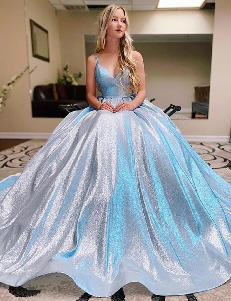 Shiny A Line V Neck Rose Gold Blue Long Prom Dresses, V Neck Rose Gold jbydress Shiny A Line V Neck Rose Gold Blue Long Prom Dresses, V Neck Rose Gold jbydress