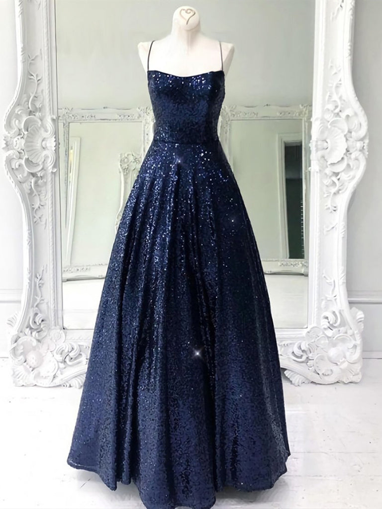 Shiny Backless Navy Blue Long Prom Dresses, Shiny Open Back Navy Blue jbydress Shiny Backless Navy Blue Long Prom Dresses, Shiny Open Back Navy Blue jbydress