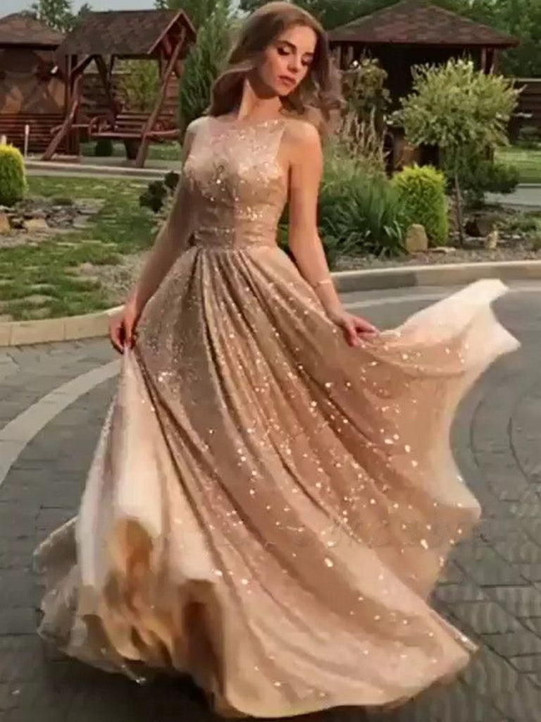 Gold Evening Gown Champagne Gold Color Dress Shiny Champagne Gold