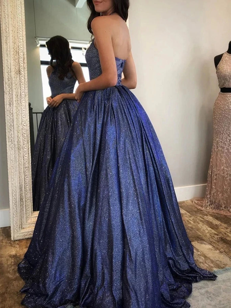 Shiny Halter Neck Long Navy Blue Prom Dresses, Long Blue Formal Evenin jbydress Shiny Halter Neck Long Navy Blue Prom Dresses, Long Blue Formal Evenin jbydress