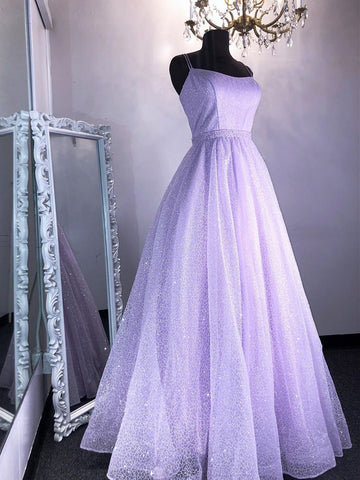 Shiny Lilac Long Prom Dresses, Purple Long Formal Evening Graduation Dresses