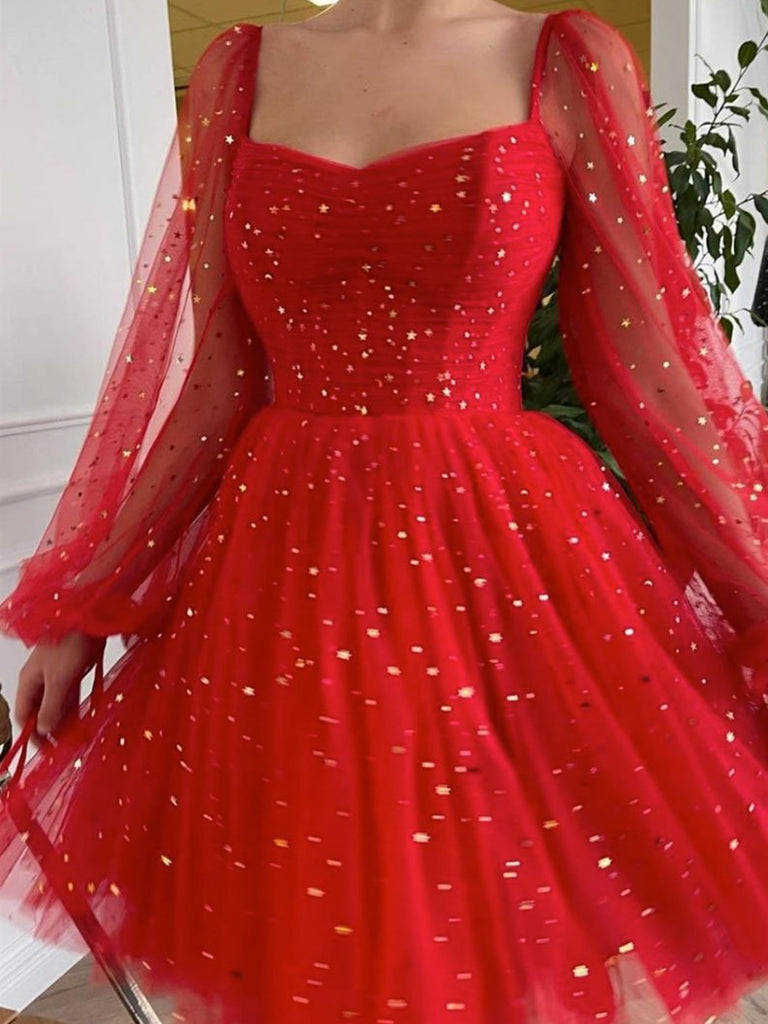 Shiny Long Sleeves Short Red Prom Dresses, Long Sleeves Short Red Form jbydress Shiny Long Sleeves Short Red Prom Dresses, Long Sleeves Short Red Form jbydress