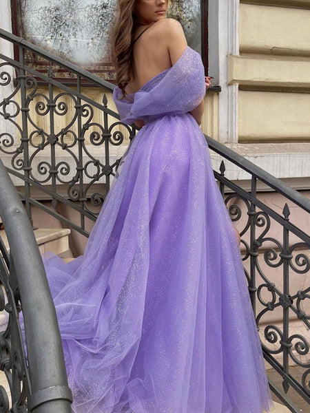 Shiny Off the Shoulder Purple Prom Dresses, Off Shoulder Purple Long Formal Graduation Dresses