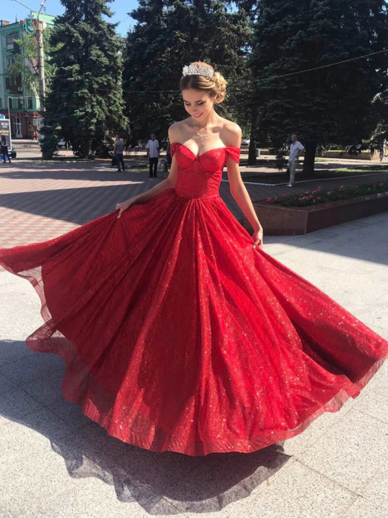 Shiny Off the Shoulder Red Long Prom Dresses, Off Shoulder Red Long Fo jbydress Shiny Off the Shoulder Red Long Prom Dresses, Off Shoulder Red Long Fo jbydress