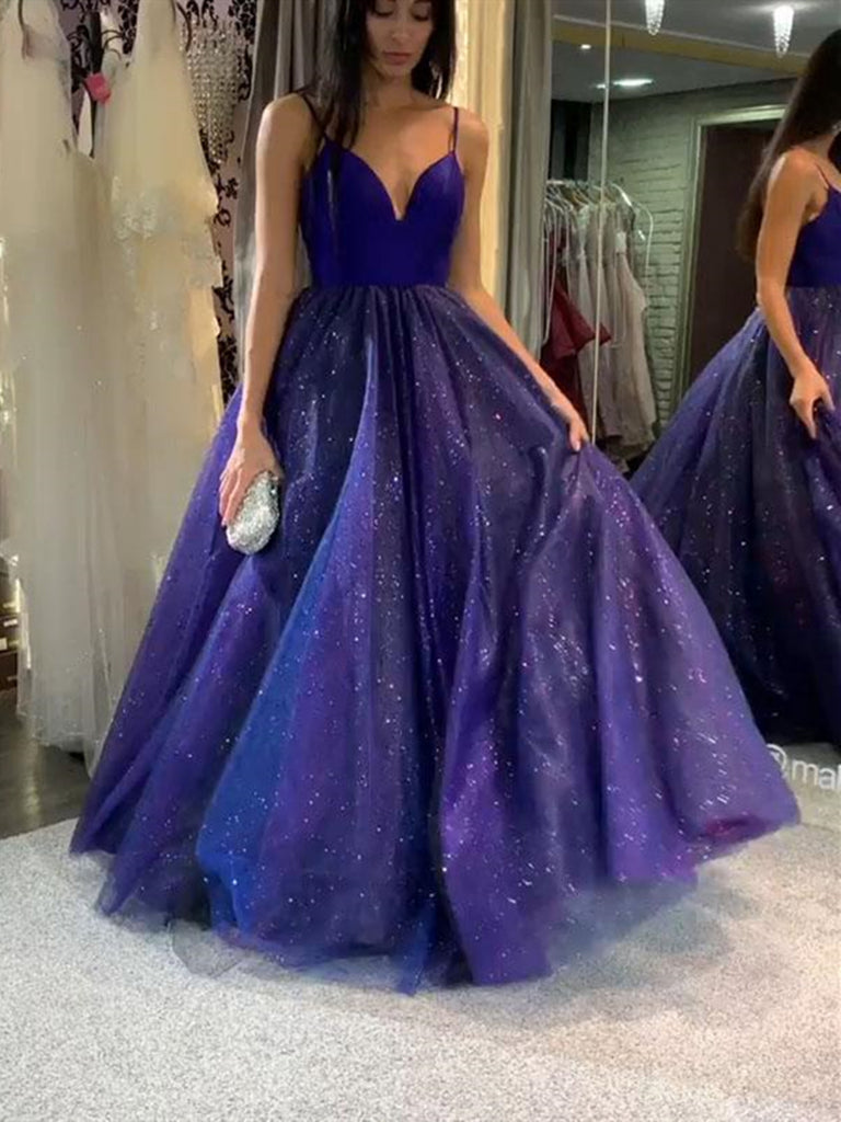 Shiny V Neck Blue Long Prom Dresses, Bling Bling Blue Long Formal Even jbydress Shiny V Neck Blue Long Prom Dresses, Bling Bling Blue Long Formal Even jbydress