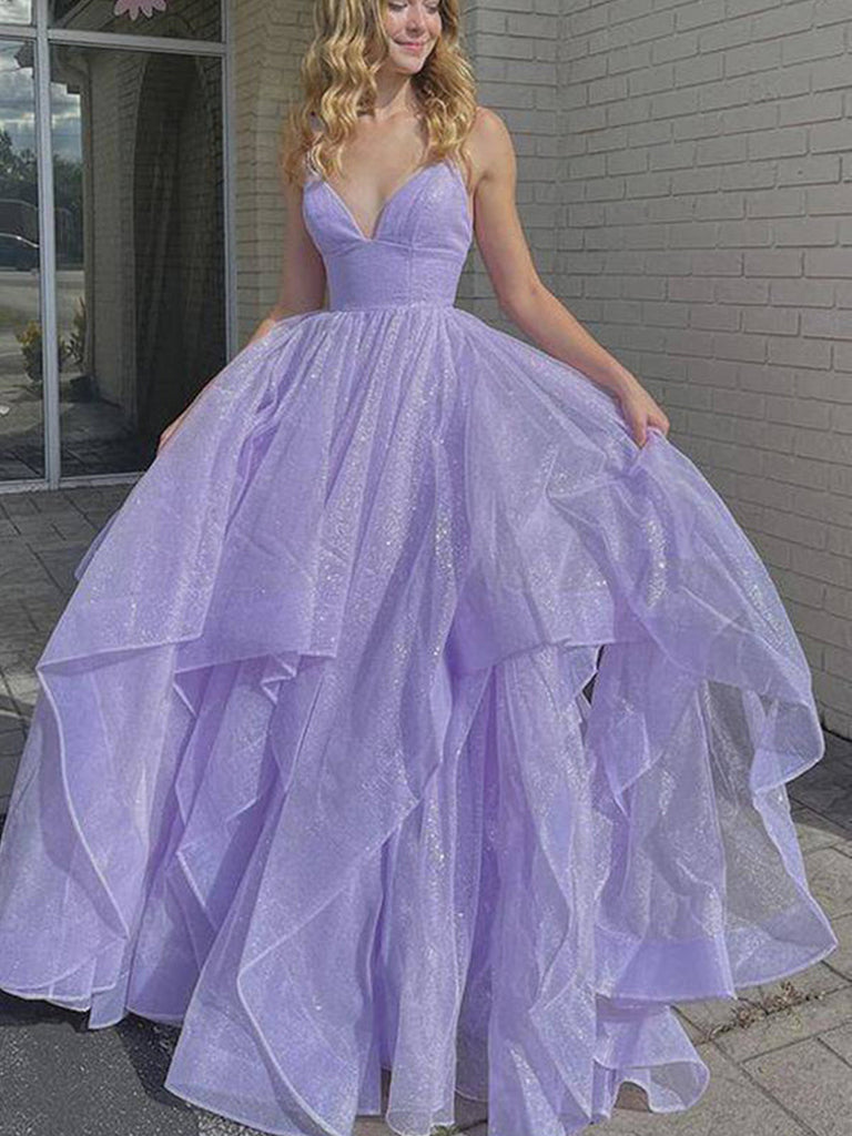 Shiny V Neck Purple Long Prom Dresses, Purple V Neck Long Formal Gradu – jbydress Shiny V Neck Purple Long Prom Dresses, Purple V Neck Long Formal Gradu – jbydress