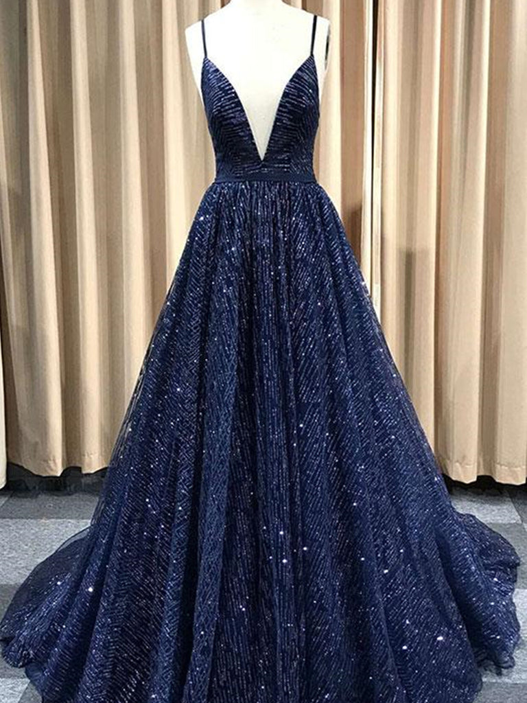 A Line V Neck Navy Blue/Burgundy/Champagne Prom Dresses, Shiny V Neck jbydress A Line V Neck Navy Blue/Burgundy/Champagne Prom Dresses, Shiny V Neck jbydress