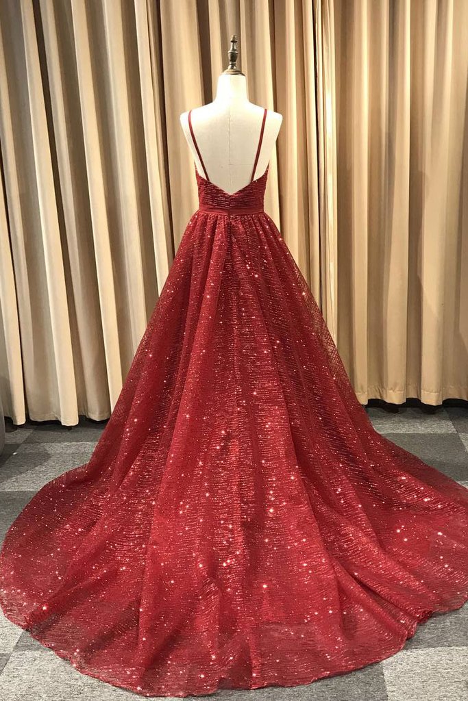 evening and party dresses A Line V Neck Navy Blue/Burgundy/Champagne Prom Dresses, Shiny V Neck – jbydress
