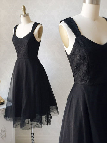 Short Black Lace Prom Dresses, Short Black Lace Formal Graduation Dresses