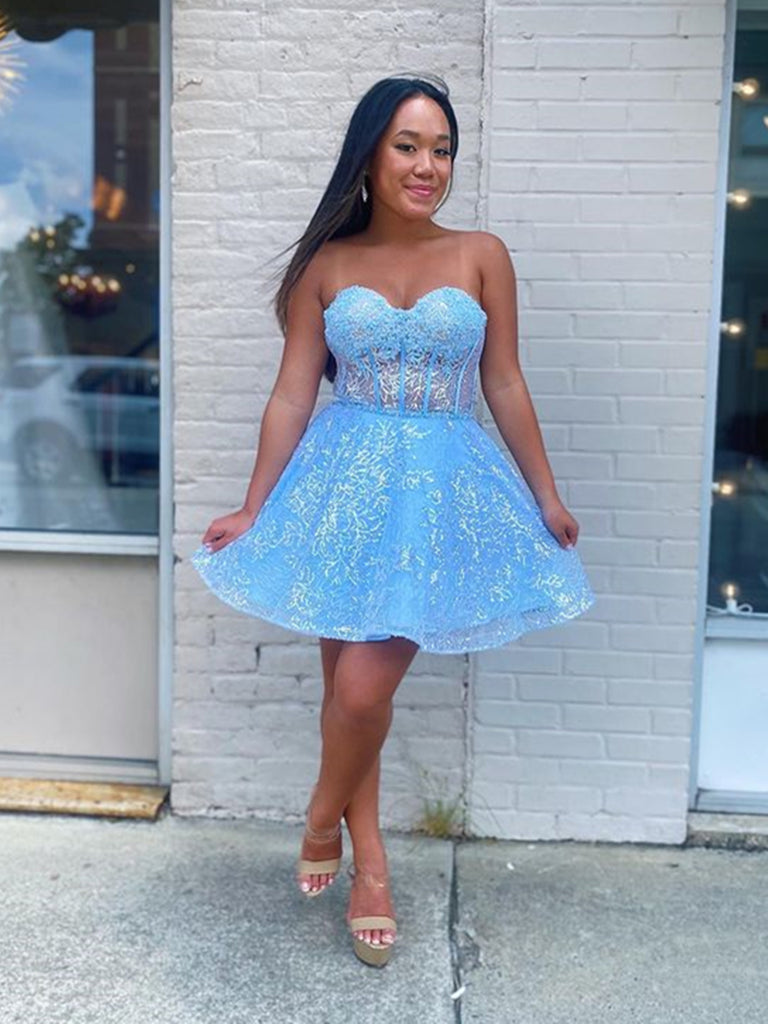 Short Light Blue Lace Prom Dresses, Light Blue Short Lace Formal Gradu jbydress Short Light Blue Lace Prom Dresses, Light Blue Short Lace Formal Gradu jbydress