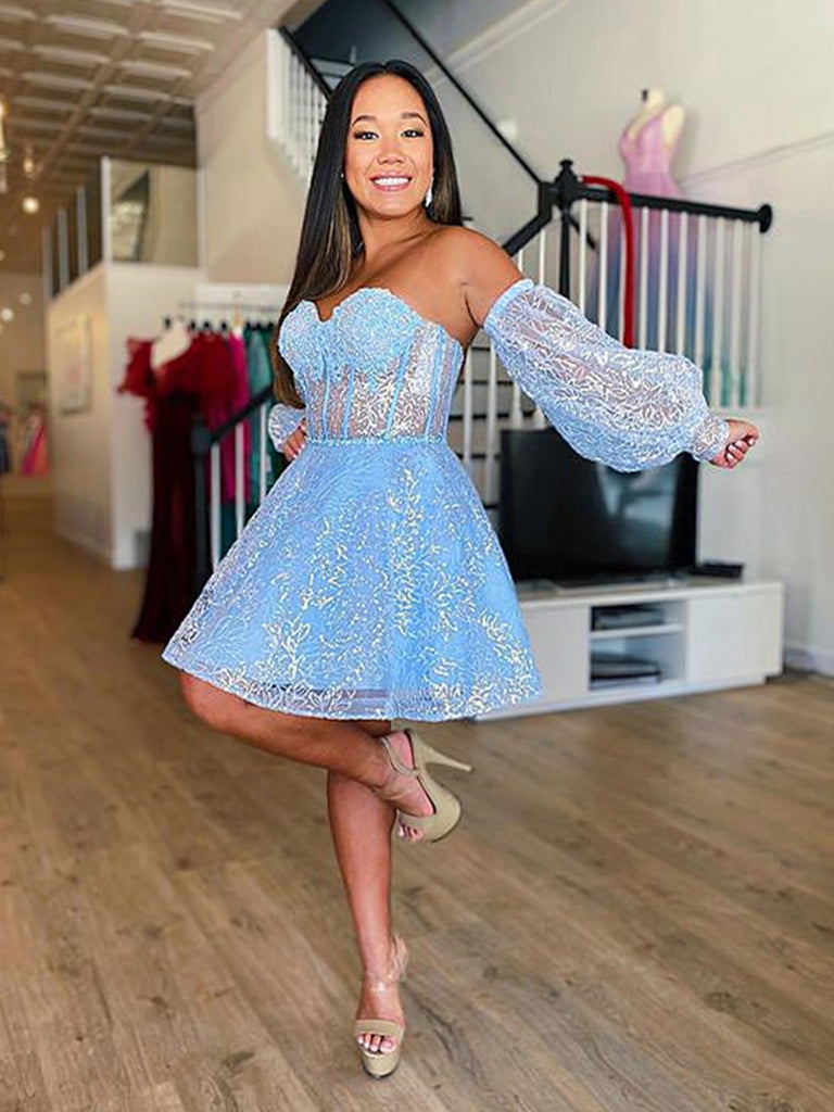 Short Light Blue Lace Prom Dresses, Light Blue Short Lace Formal Gradu jbydress Short Light Blue Lace Prom Dresses, Light Blue Short Lace Formal Gradu jbydress