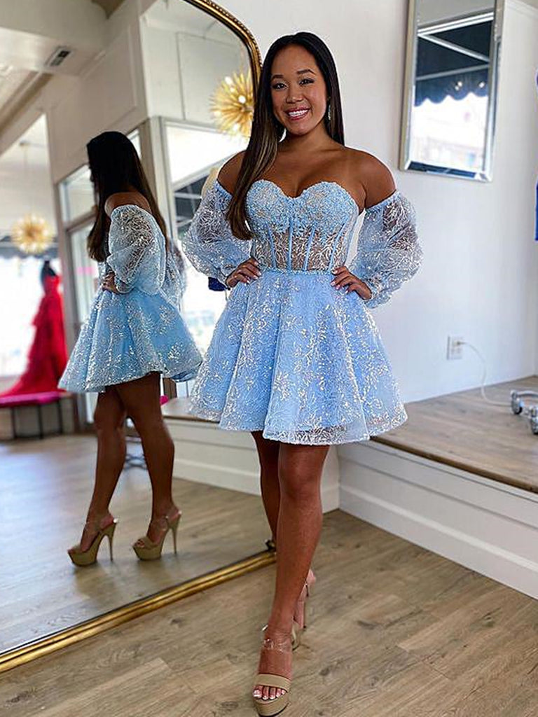 Cute dark blue short prom dress, blue homecoming dress – dresstby