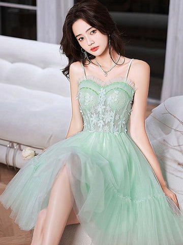 Off the Shoulder Short Mint Green Lace Prom Dresses, Off Shoulder