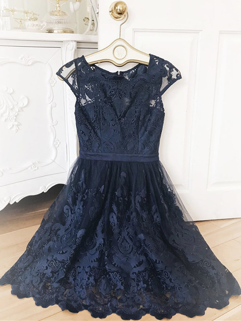 navy blue lace bridesmaid dresses short Short Navy Blue Lace Prom Dresses, Dark Blue Short Lace Formal Bridesm jbydress