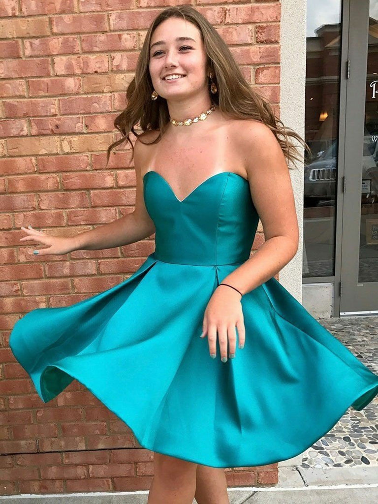 Short Peacock Blue Satin Prom Dresses, Peacock Blue Short Formal Gradu jbydress Short Peacock Blue Satin Prom Dresses, Peacock Blue Short Formal Gradu jbydress