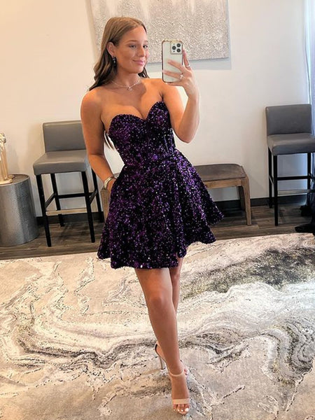 Short Purple Prom Dresses, Short Purple Formal Homecoming Dresses