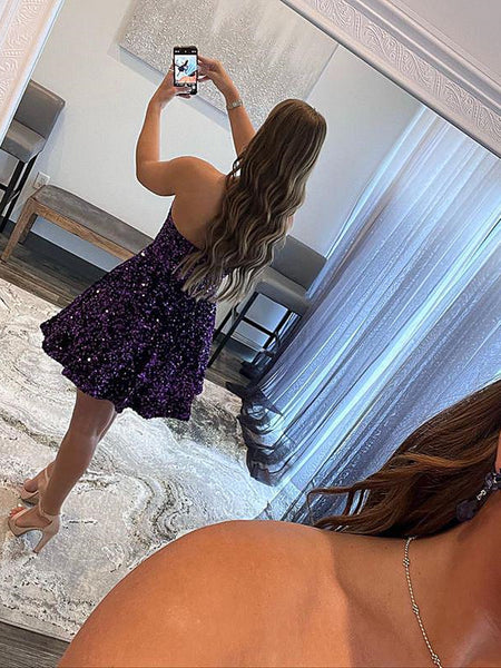 Short Purple Prom Dresses, Short Purple Formal Homecoming Dresses